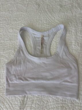FP Movement by Free People White Ribbed Racerback Crop Tank